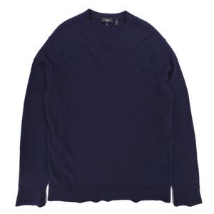 THEORY 100% Cashmere Donners V-Neck Sweater Navy Old Money Quiet Luxury Minimal